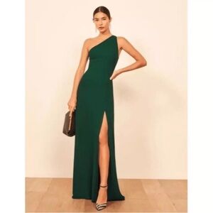 Reformation Green One Shoulder Sleeveless Gown